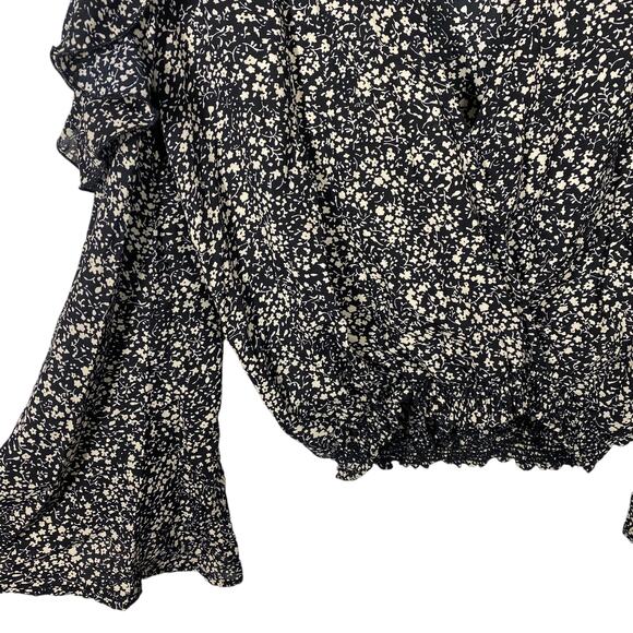 Blue Life Raven Top Floral Cold Shoulder Bell Sleeve Blouse Black Cream Women XS - Picture 8 of 11